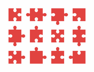 Set of puzzle flat icons, pictogram on white background. Vector illustration.