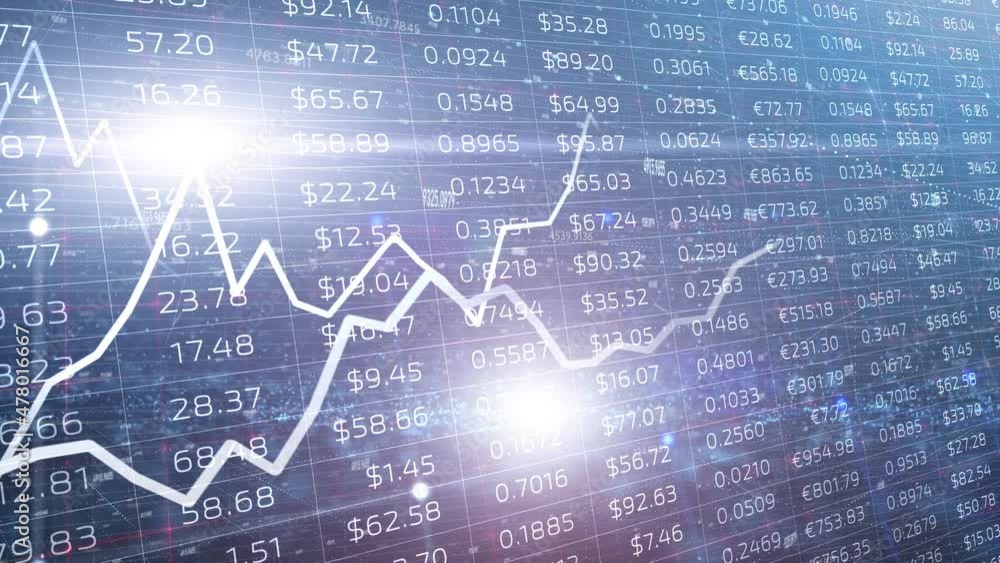 Poster artistic financial business chart with diagrams and stock numbers showing losses over time dynamical