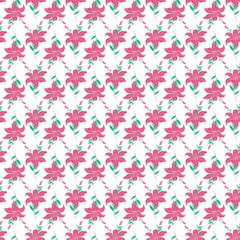 pink Lily flower with branch Seamless Pattern Design
