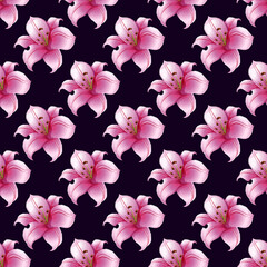 Pink Lily flower Seamless Pattern Design