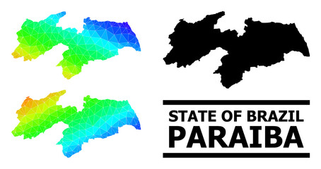 Vector lowpoly rainbow colored map of Paraiba State with diagonal gradient. Triangulated map of Paraiba State polygonal illustration.