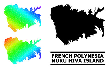 Vector low-poly rainbow colored map of Nuku Hiva Island with diagonal gradient. Triangulated map of Nuku Hiva Island polygonal illustration.