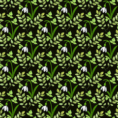 Snowdrop flower leaf Seamless Pattern Design