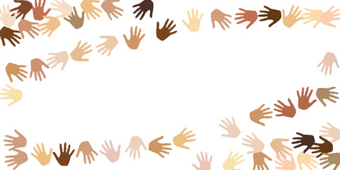 Fototapeta na wymiar Woman and man hands of different skin color vector illustration. Volunteering