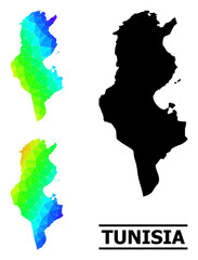 Vector lowpoly spectral colored map of Tunisia with diagonal gradient. Triangulated map of Tunisia polygonal illustration.