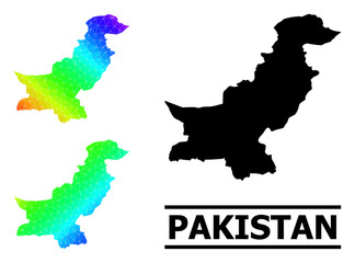 Vector low-poly spectral colored map of Pakistan with diagonal gradient. Triangulated map of Pakistan polygonal illustration.