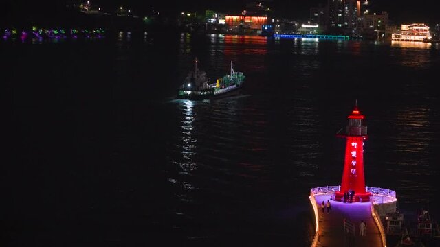 Aerial night view from cable car, Yeosu, South Korea