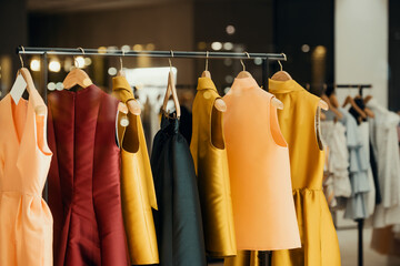 shopping concept - colorful clothing in a fancy store