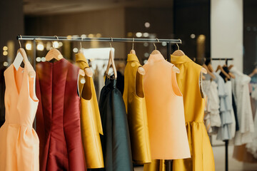 shopping concept - colorful clothing in a fancy store