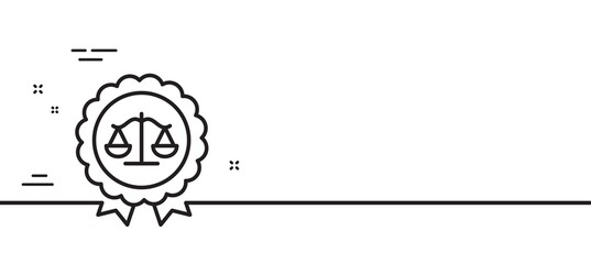 Justice scales line icon. Judgement award sign. Legal law symbol. Minimal line illustration background. Justice scales line icon pattern banner. White web template concept. Vector