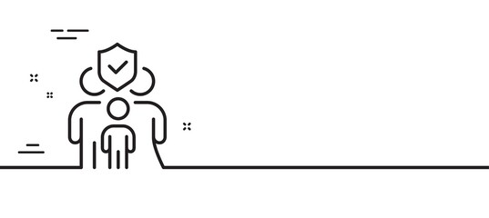 Family insurance line icon. Health coverage sign. Life protection policy symbol. Minimal line illustration background. Family insurance line icon pattern banner. White web template concept. Vector