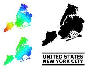 Vector low-poly spectrum colored map of New York City with diagonal gradient. Triangulated map of New York City polygonal illustration.