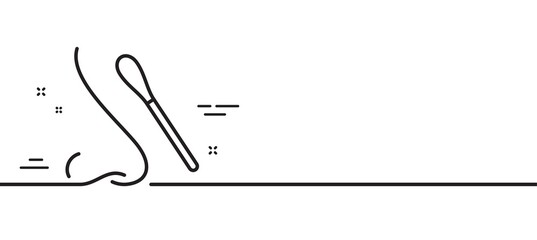 Nasal swab test line icon. Nose with cotton swab sign. Coronavirus testing symbol. Minimal line illustration background. Nasal test line icon pattern banner. White web template concept. Vector