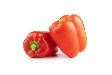 red sweet peppers isolated on white background, close-up