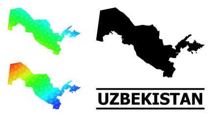 Vector low-poly spectrum colored map of Uzbekistan with diagonal gradient. Triangulated map of Uzbekistan polygonal illustration.