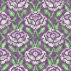 Seamless Pattern of Knitted Roses. - 478020435