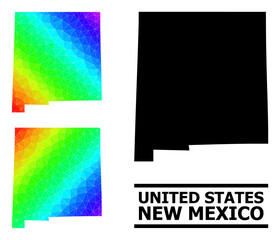Vector lowpoly spectrum colored map of New Mexico State with diagonal gradient. Triangulated map of New Mexico State polygonal illustration.