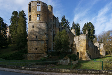 Fototapeta na wymiar Beaufort castle ruins on spring day at Mullerthal, Luxembourg