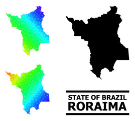 Vector low-poly spectral colored map of Roraima State with diagonal gradient. Triangulated map of Roraima State polygonal illustration.