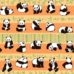 Naklejka premium Panda animal vector seamless striped pattern