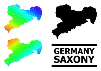 Vector lowpoly spectrum colored map of Saxony State with diagonal gradient. Triangulated map of Saxony State polygonal illustration.