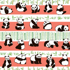 Panda animal vector seamless striped pattern