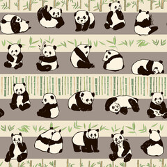 Panda animal vector seamless striped pattern