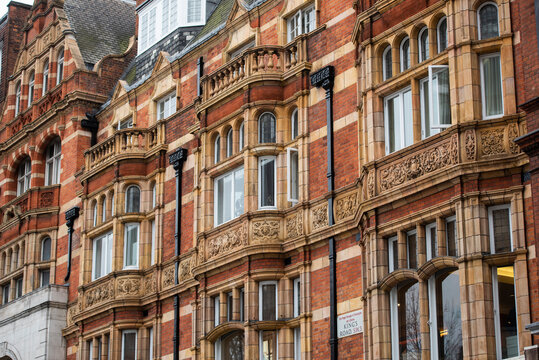 Perspective of old apartment buildings in London