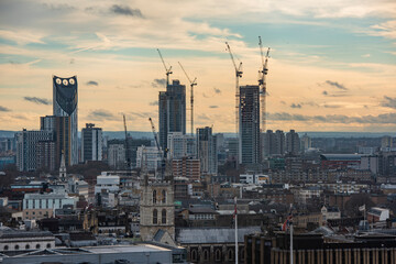 Cityscape of London business district from aerial