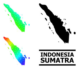 Vector low-poly rainbow colored map of Sumatra Island with diagonal gradient. Triangulated map of Sumatra Island polygonal illustration.