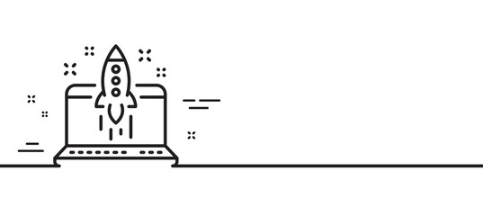 Naklejka premium Start business line icon. Launch crowdfunding project sign. Innovation symbol. Minimal line illustration background. Start business line icon pattern banner. White web template concept. Vector