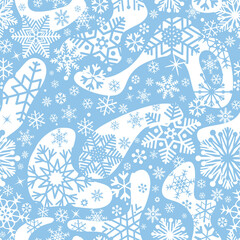 Snow seamless pattern. Abstract floral winter pattern with dots and snowflakes. Seasonal drawn texture. Winter holiday backdrop. Artistic stylish tiled background from Christmas collection.