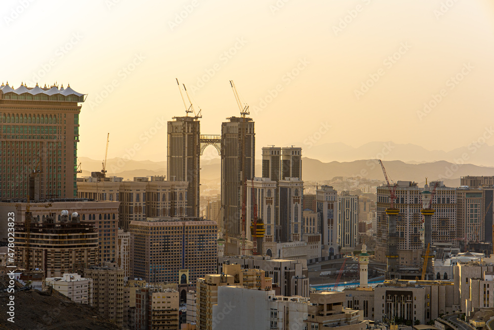 Wall mural Mecca city urban and Buildings , Saudi Arabia at sunset - Makkah al-Mukarramah
