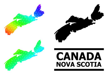 Vector lowpoly spectral colored map of Nova Scotia Province with diagonal gradient. Triangulated map of Nova Scotia Province polygonal illustration.