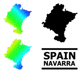 Vector lowpoly spectral colored map of Navarra Province with diagonal gradient. Triangulated map of Navarra Province polygonal illustration.
