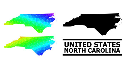 Vector lowpoly rainbow colored map of North Carolina State with diagonal gradient. Triangulated map of North Carolina State polygonal illustration.