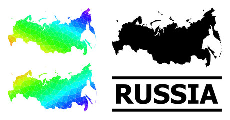 Vector lowpoly rainbow colored map of Russia with diagonal gradient. Triangulated map of Russia polygonal illustration.