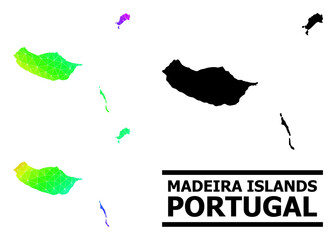 Vector low-poly spectrum colored map of Madeira Islands with diagonal gradient. Triangulated map of Madeira Islands polygonal illustration.