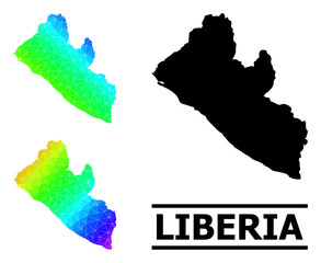 Vector low-poly rainbow colored map of Liberia with diagonal gradient. Triangulated map of Liberia polygonal illustration.