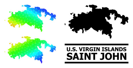 Vector low-poly rainbow colored map of Saint John Island with diagonal gradient. Triangulated map of Saint John Island polygonal illustration.