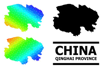 Vector low-poly rainbow colored map of Qinghai Province with diagonal gradient. Triangulated map of Qinghai Province polygonal illustration.