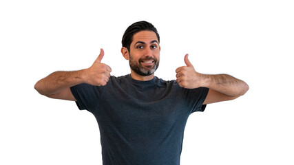 Fototapeta premium Caucasian man showing thumb up and standing on white background