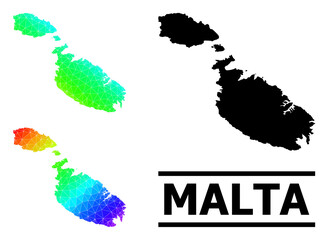 Obraz premium Vector lowpoly spectral colored map of Malta with diagonal gradient. Triangulated map of Malta polygonal illustration.
