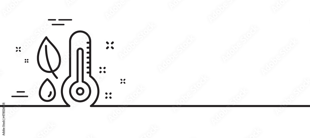 Poster thermometer line icon. humidity and leaf sign. moisture symbol. minimal line illustration background