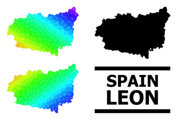 Vector lowpoly spectral colored map of Leon Province with diagonal gradient. Triangulated map of Leon Province polygonal illustration.