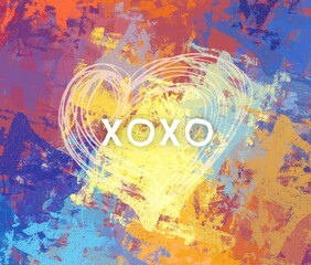 Handmade valentines day love card. 2d illustration. Vintage poster colorful design. February month holiday festival occasion. Passion admiration.