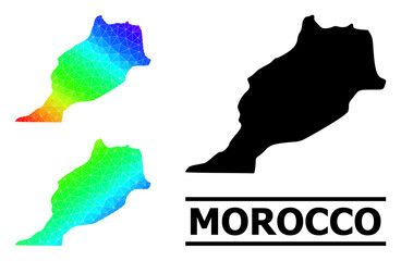 Vector low-poly rainbow colored map of Morocco with diagonal gradient. Triangulated map of Morocco polygonal illustration.