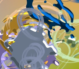 Cartoon water liquid particles droplets. Abatract painting. 2d illustration. Frozen motion small particle molecules. © Jakub