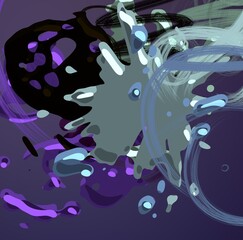 Cartoon water liquid particles droplets. Abatract painting. 2d illustration. Frozen motion small particle molecules. © Jakub