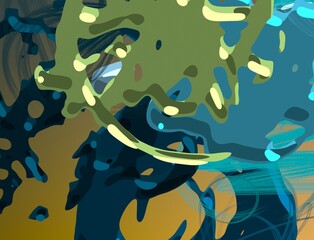 Cartoon water liquid particles droplets. Abatract painting. 2d illustration. Frozen motion small particle molecules. © Jakub